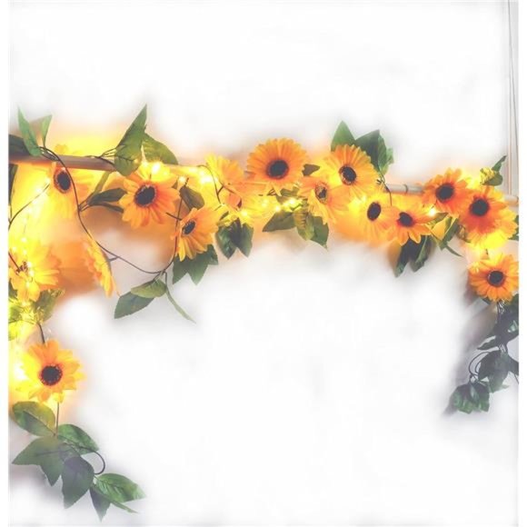 2 Pack 8.8FT Artificial Sunflower Garland with 100 LED Fairy String Lights, Vine - Picture 1 of 7
